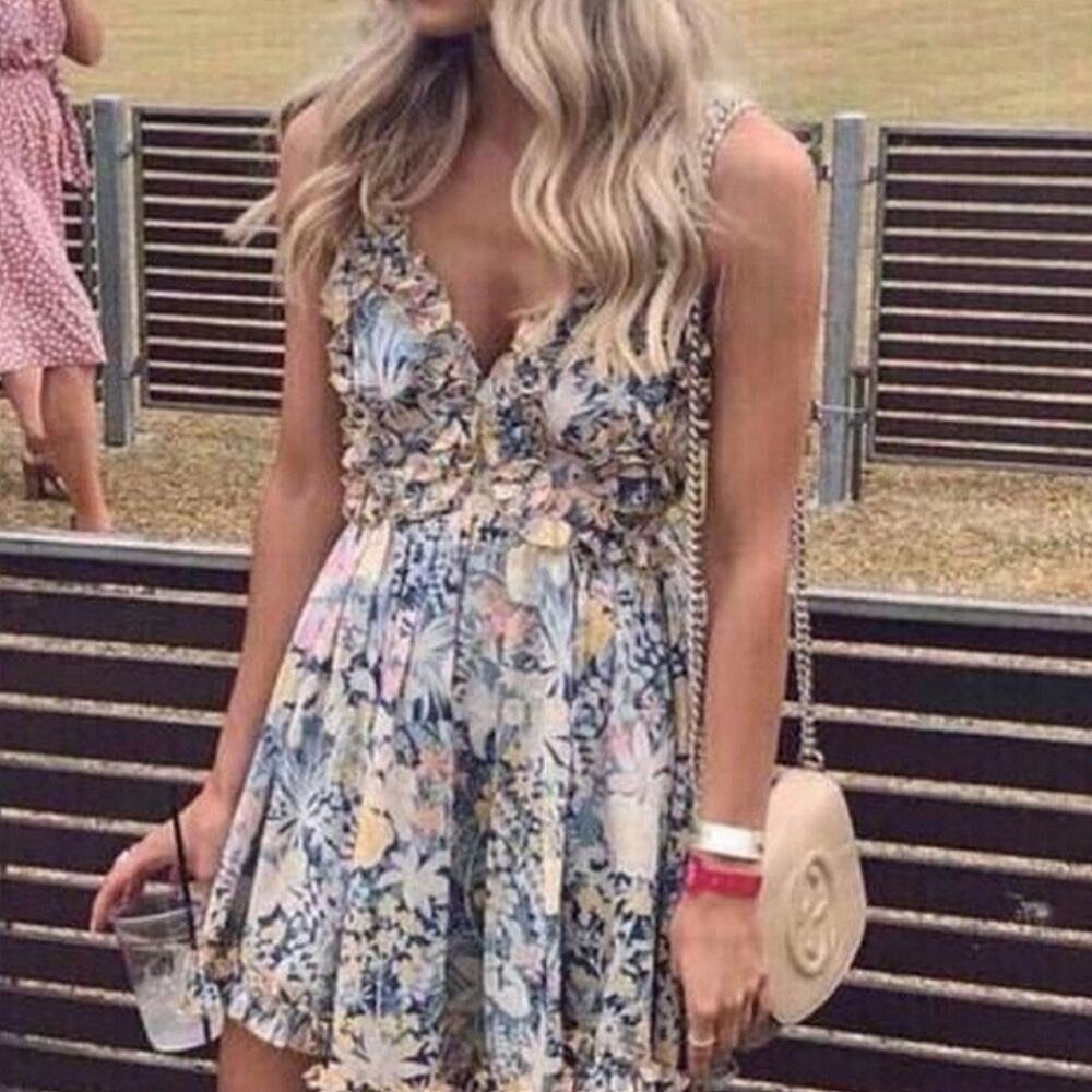 Alice McCall Gardenia Floral Print Mini Dress In Gold Bloom Size 8